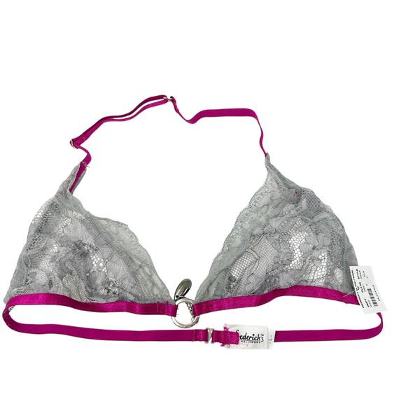 NWT Fredericks of Hollywood Women Lace Sheer Halter Wireless Bra Size L Platinum - Picture 1 of 6